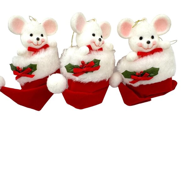 Avon Vintage 1980s Peek-A-Boo Mouse Ornament Set Of 3 Christmas Holiday - Picture 1 of 8